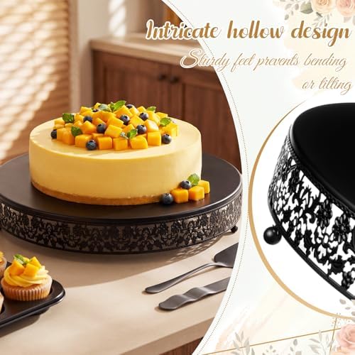 Wenqik 20 Inch Black Cake Stand Set Metal Round Cupcake Dessert Stand with Cake Cutting, Flower Spatula Wedding Cupcake Pastry Display Candy Holder Display for Wedding Party Birthday Baby Shower - Image 3