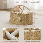 YANGQIHOME Diaper Caddy Organizer, Seagrass Nursery Baby Basket for Baby Essentials, Scalloped Wicker Diaper Caddy, Baby Shower Gifts (Diamond) - Image 2