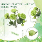 Geosar 16 Bundles Artificial Peonies Flowers,Olive Green - Image 2