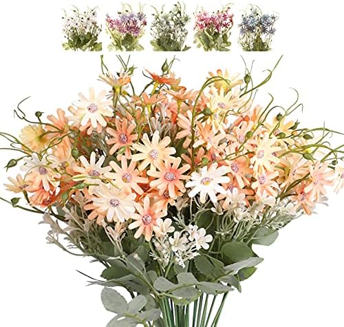 Artificial Flowers Wildflowers Silk Daisy Spring Fake Daisies Decoration Summer UV Resistant Colorful Mixed Bundles Faux Greenery Outdoor Plant Stem Filler for Home Decor Indoor Floral Arrangements by Bovvered