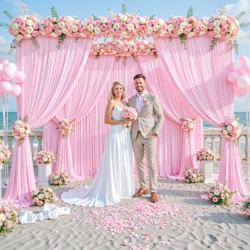 30ft x 10ft Pink Backdrop Curtain for Parties Light Pink Wrinkle Free Backdrop Drapes Panels for Baby Shower Wedding Birthday Photo Gender Reveal Photography Polyester Fabric Background Decoration - Image 3