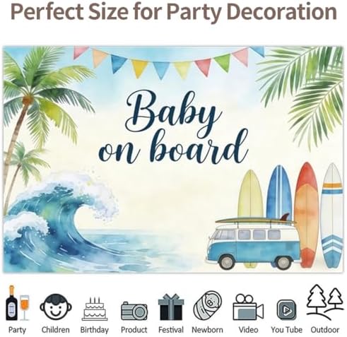 10x5ft Baby On Board Theme Backdrop Summer Beach for Baby Shower Party Decorations Banner Summer Beach Backdrops for Photography Background Newborn Birthday Cake Table Photo Props - Image 5