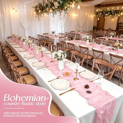 20 Pack Pink Table Runner 17 x 108inch Cheesecloth Table Runner Rustic Boho Gauze Sheer Fabric Cheese Cloth Table Runners for Wedding Party Bridal Baby Shower Birthday Spring Table Decor - Image 4