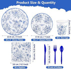 Kochorie 350 PCS Blue Floral Party Supplies Set for 50 Guests Includes White & Blue Floral Plates Cups Napkins Utensils for Spring Dinner, Garden Party, Birthday, Disposable Tableware - Image 2