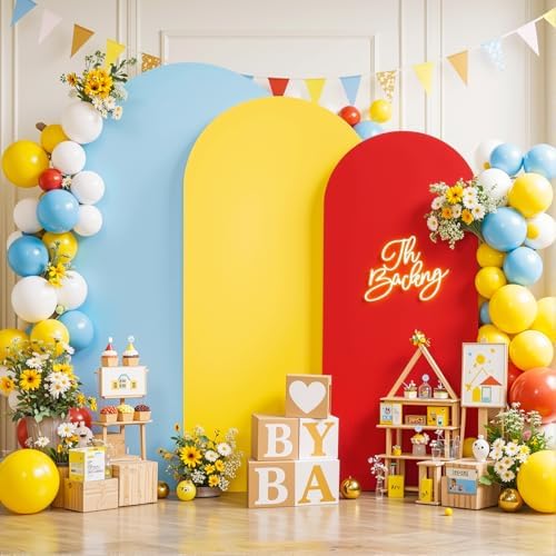 Yellow Red Blue Arch Backdrop Covers 6.6FT 7.2FT 8FT Baby Shower Wedding Photo Birthday Party Arch Covers Stretchy Backdrop Set of 3 - Image 2