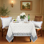 Ridhi Blue Block Print Table Cloths 100% Cotton 60 Inch x 60 Inch Decorative Washable Rectangle Tablecloth Table Cloth, Dining, Kitchen, Parties & Camping, Faience - Spring/Summer - Image 2
