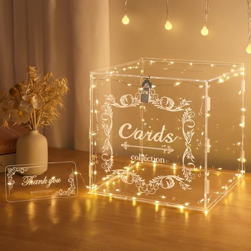 Acrylic Wedding Card Box with Lock Clear Large Letter Envelope Box Acrylic Wedding Gift Card Box Money Box for Reception Baby Shower Birthday Party Graduation Decorations by DIWNELEM