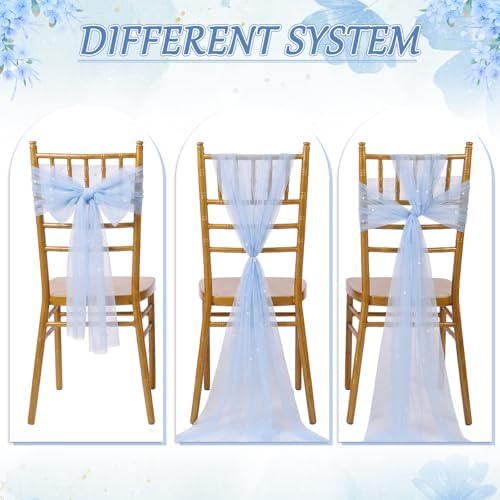 VitalCozy 50 Pack Blue Pearls Vintage Chair Sashes with Bows Wedding Decor - Image 4