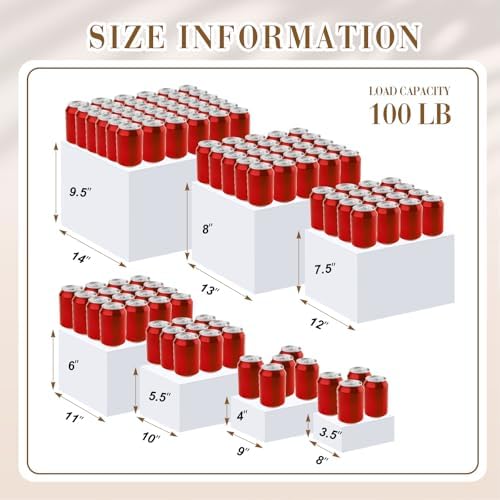 Leinuosen 7 Pcs Extra Large Buffet Risers Set 8" to 14" Acrylic Display Box Square Catering Dessert Table Riser Food Display Decorative Stand with Hollow Bottom for Catering Supplies(White) - Image 2