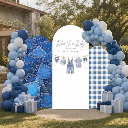 3PCS Blue Jean Baby Shower Arch Backdrop Cover 4ft 5ft 6ft Stretchy Spandex A Blue Jean Baby is on the Way Backdrop for Denim Baby Shower Gender Reveal Decorations Party Supplies Photo Props - Image 4