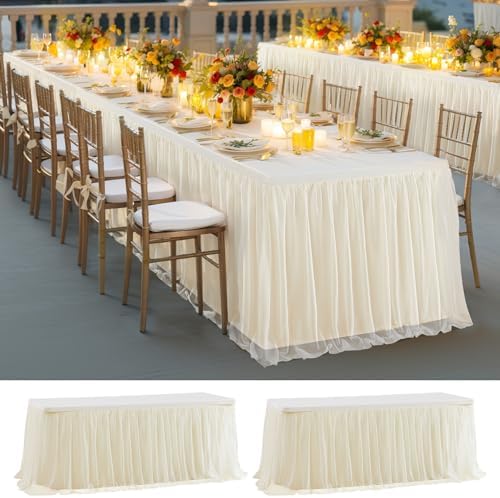 2 Pack Champagne Tablecloth for 6 Foot Rectangle Tables Tulle Table Skirt by PartyTalk