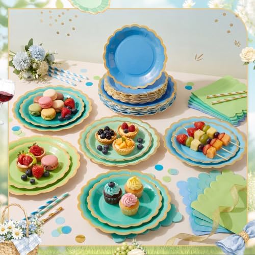 Zhehao 150 Pcs Blue Green Paper Plates Napkins Serves 50 - Image 2