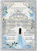 Hosmsua 50PCS 5.1x7.3 Inch Silver Glitter Quinceanera Invitations Cards Laser Cut Floral Crown Pocket Invitation with Envelopes for Birthday Bridal Shower by Hosmsua