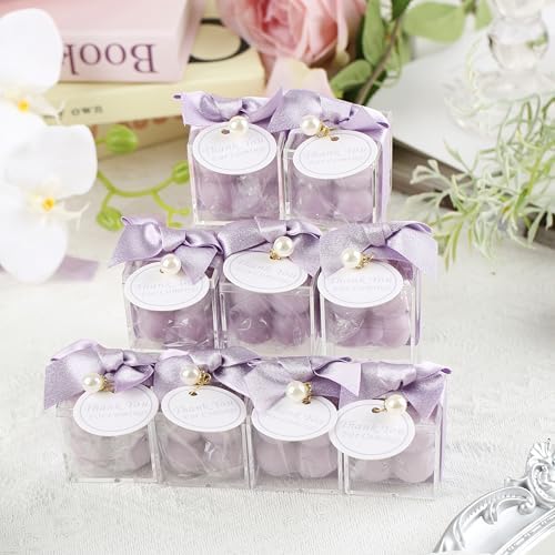 ACITHGL 30 Sets Fully Assembled Small Bubble Candle Party Favors for Guests Bulk Bridal Showers Favors Candles with Stylish Ribbons Thank You Cards Gifts (Shimmering Purple) - Image 5