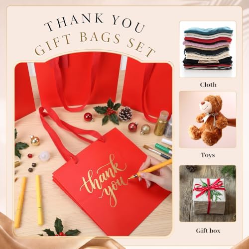 Windyun 50 Pcs Square Paper Gift Bags with Handle 10 x 10 x 10'' Large Favor Bag with DIY Thank You Tag for Wedding Christmas Bridal Shower Bridesmaid Birthday Party (Red) - Image 5