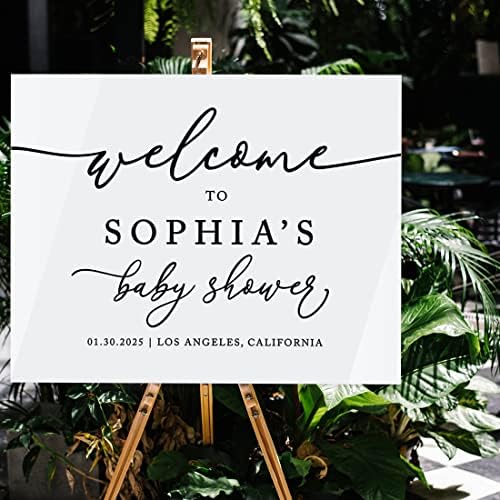 Andaz Press 16"X20" White Acrylic Personalized Baby Shower Welcome Sign, Gender Neutral Large Personalized Baby Shower Sign For Easel Stand, Classic Custom Baby Shower Welcome Sign Board Acrylic - Image 3