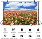 10x5ft Flower Field Backdrop Colorful Ranunculus Meadow Floral Landscape Photography Background Blue Sky White Clouds Spring Scenery Decor Weddings Banner Mother's Day Decors - Image 5