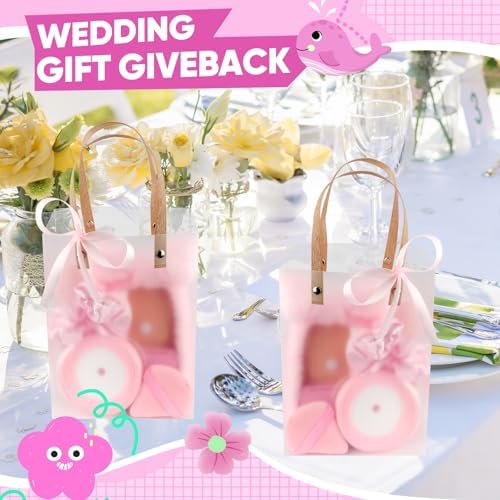 OINETRK 109pcs Baby Shower Prizes for Winners Gifts Baby Shower Favors including Headband Hair Brush Compact Mirror Bath Sponges Powder Puff Hair Tie Claw Makeup Brushes Gift Bag Bridal Shower(Pink) - Image 4