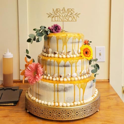 14 Inch Luxury Gold Cake Stand, Round Metal Dessert Display with Ornate Filigree Lace, Dual‑Coated Premium Finish for Wedding, Anniversary & Elegant Home Decor - Image 5
