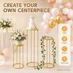 3 Pcs Cylinder Pedestal Stands for Party, Gold Metal Plant Stand - Image 3