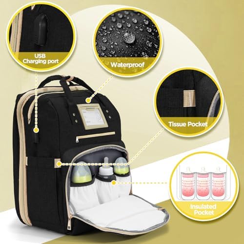 Lenski 6 in 1 Diaper Bag Backpack with Pad Shower Gifts Travel Bags for Registry Search Boys Girls Bags Newborn Essentials Accessories Stuff Unisex Dad Mom Mens - Image 2