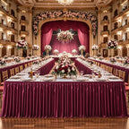 17ft Length Satin Burgundy Table Skirt Rectangle Tables, Wrinkle Free Pleated Ruffle Table Cloth Glitter Desk Skirting for Weddings Birthday Party Satge Banquet Dining Table Decorations - Image 3