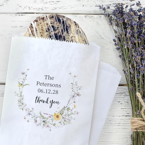 Canopy Street Personalized Wildflower Treat Bags / 50 Custom Event Dessert Bags / 5 3/4" x 8" Floral Cookie Holder Wedding Anniversary Favor/Made In The USA - Image 4