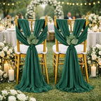 QueenDream Emerald Green Chair Sashes Wedding: 50 Pieces Long Sheer Wedding Aisle Chair Decorations Tulle Chairs Covers with Artificial Eucalyptus - Image 6