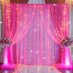 10x10ft Hot Pink Tulle Backdrop Curtain with Lights String for Parites, Sheer Backdrop Curtains for Wedding Baby Shower Birthday Party Photo Shoot Decorations - Image 4