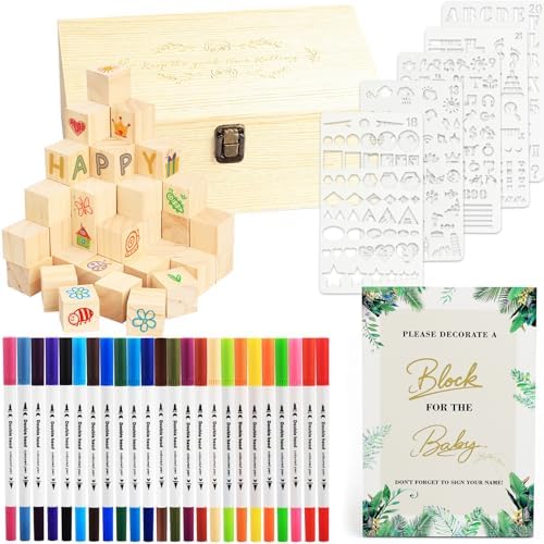 Baby Shower Games 87pcs Kit, Wooden Blocks for Baby Shower to Decorate, Gender Reveal Decorations, Gender Neutral Baby Shower Decorations & Keepsake Guest Book Idea by Unknown