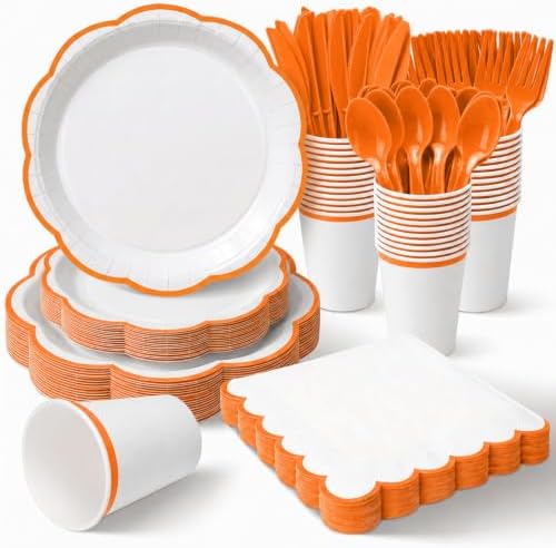350 Pcs Orange Rim Paper Plates and Napkins Party Supplies by Unknown