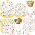 LemonRoad 452 Pcs Pink Floral Party Supplies for 50, Pink Floral Paper Plates Napkins Cups Tablecloth Cutlery Straws Disposable Tableware for Bridal Shower Baby Shower Birthday Tea Party Decorations by Unknown