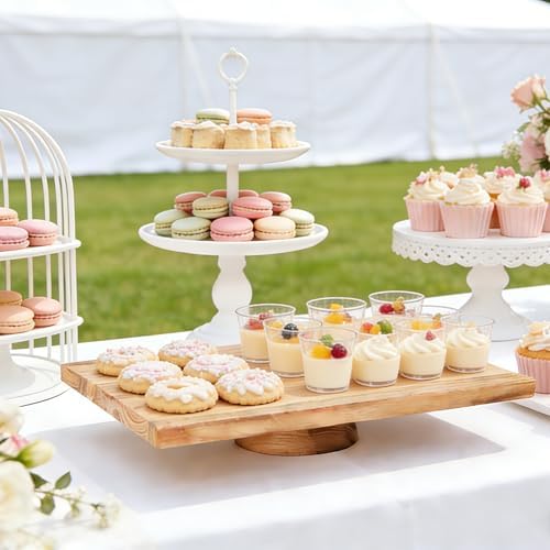 Rectangular Wood Cake Stand, Rustic Square Cake Dessert Display Platter, Tall Tierd Footed Cake Plate, Large Charcuterie Board, Wedding Birthday Party Holiday Christmas Essentials 17 x 11.8 x 2.8 Inch - Image 2