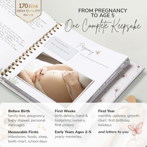 Keepsake Baby Memory Book Gender Neutral Capture Every Moment From Pregnancy to Age 5 Baby Scrapbook Photo Album First 5 Year Baby Book for Boy or Girl Milestone Journal - Shower Gift Newborn Babies - Image 3