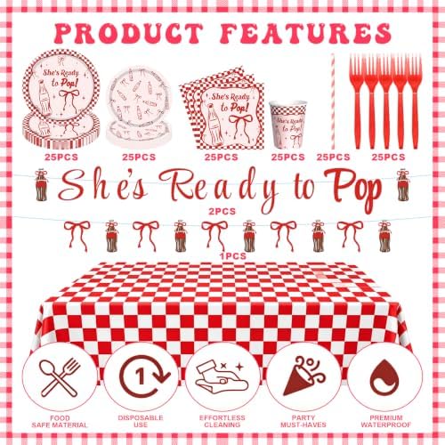 178 Pcs Shes Ready to Pop Baby Shower Decorations Retro Soda Party Decor - Image 3