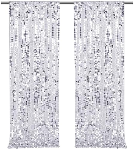 Silver Sequin Backdrop Curtain 2 Panels 2ftx8ft 18mm Glitter Shimmer Background Drapes for Wedding Party Baby Shower Photo Booth Decorations by SoarDream