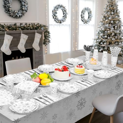 Funnymoom 452 Pcs Silver Winter Snowflake Party Supply 50 Plates Napkin Set - Image 5