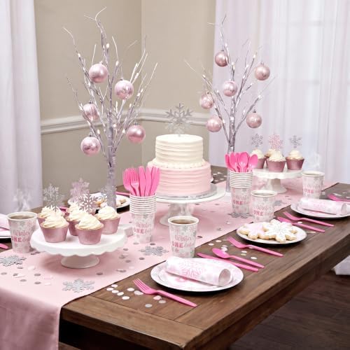 Pickmesh 400 Pcs Pink Winter Onederland Birthday Plates Cups and Napkins - Image 4