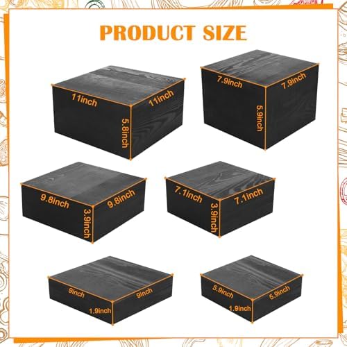 6 Pack Black Wooden Buffet Risers Display Stands,Wooden Stackable Display Box Rustic Cupcake Display Stand for Dessert Wedding Birthday Baby Shower Christmas Village Party Decoration - Image 2
