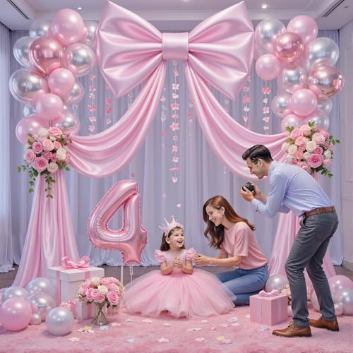 Big Pink Bow Backdrop Large Pink Bow Decor Gift Bows Birthday Decorations 48x24x120 Inches Giant Bow Birthday Party Backdrop for Wedding Baby Shower Photography Coquette Room Decor - Image 3