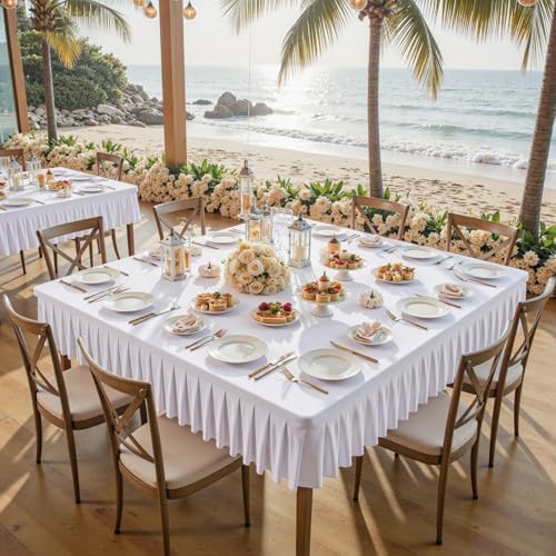 Wish Care White Spandex Tablecloths for 60x60 Inch Square Tables, Stretch Fitted Table Clothes with Pleated Ruffle Skirt for 60” Table, Wrinkle Free and Elastic, for Party Kitchen Home Dining - Image 7
