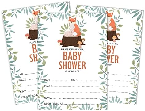 Pack of 30, Boy/Girl Baby Shower Party Collection, Baby Shower Invitation Cards, Fill in the Blank Invites WIth Envelopes, Fox Theme Party Supplies-a - Image 6