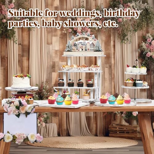 Roowest Set of 6 Wood Dessert Table Display Stands 3 Tier,Vintage White - Image 6