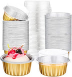 200 Pack Aluminum Cupcake Liners with Lids,Gold,Plain by Gandeer