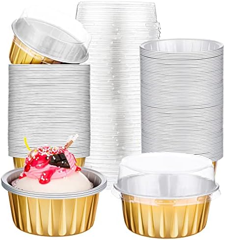 200 Pack Aluminum Cupcake Liners with Lids,Gold,Plain by Gandeer