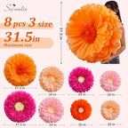 Serwalin 8 Pcs 31.5*24*20" Hot Pink Orange Giant Paper Flowers Decorations - Image 2