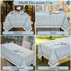 Ridhi Harbor Blue Hand Block Print Cotton Rectangle Tablecloth 52x72 inch Reusable Table Cover Decorative Everyday Use for Dining Room, Farmhouse, Home Gift for Spring, Summer - Image 5