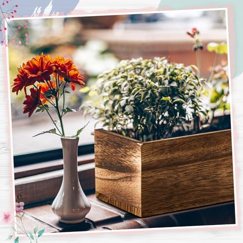 Dandat 2 Set Wood Rectangle Boxes 16x4 Inch Rustic Planter with Liner - Image 5