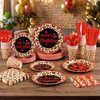 Ceenna 452 Pcs Red Cheetah Print Birthday Party Decorations for 50, Cheetah and Cherry Print Plates Napkins Cup Tablecloth Cutlery Straw Leopard Disposable Tableware for Women Y2K Night Party Supplies - Image 6