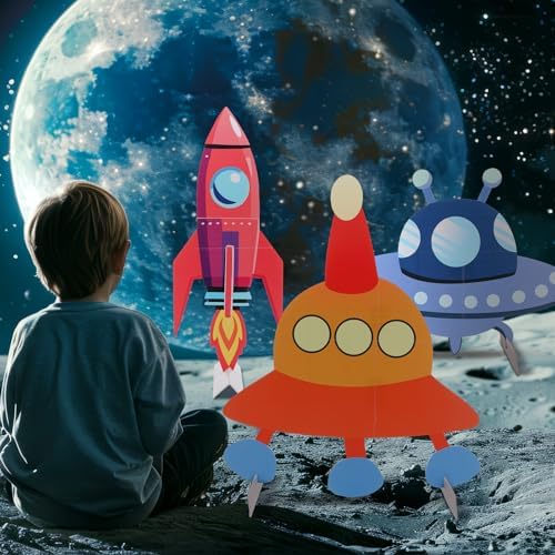 Leinuosen 3 Pcs Large Woodland Animal Cutouts Baby Shower Party, Spacecraft - Image 4